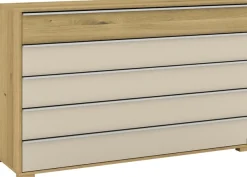 Musterring Schubkastenkommode »Savona Sideboard, Wäscheschrank, mit Schubladen, teilmassiv, 141 cm« Bianco-Eiche, mit Glas, mit Selbsteinzug und Dämpfung, MADE IN GERMANY,Fronten in Bianco-Eiche massiv und Glas Champagner, B141 x H 86cm