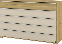 Musterring Schubkastenkommode »Savona Sideboard, Wäscheschrank, mit Schubladen, teilmassiv, 141 cm« Bianco-Eiche, mit Glas, mit Selbsteinzug und Dämpfung, MADE IN GERMANY,Fronten in Bianco-Eiche massiv und Glas Champagner, B141 x H 86cm