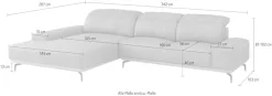 Musterring Wohnlandschaft »MR 2490 Ecksofa mit erstklassigem Sitzkomfort, Long-Life-Leder« Bronze-Fuß, Sitzhöhe 48cm, wahlweise mit Funktionen, Maße 342 x 207 cm