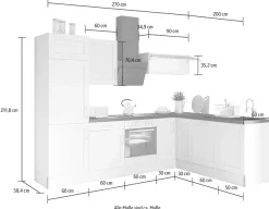 OPTIFIT Küche »Ahus« 200 x 270 cm breit, wahlweise mit E-Geräten, Soft Close Funktion