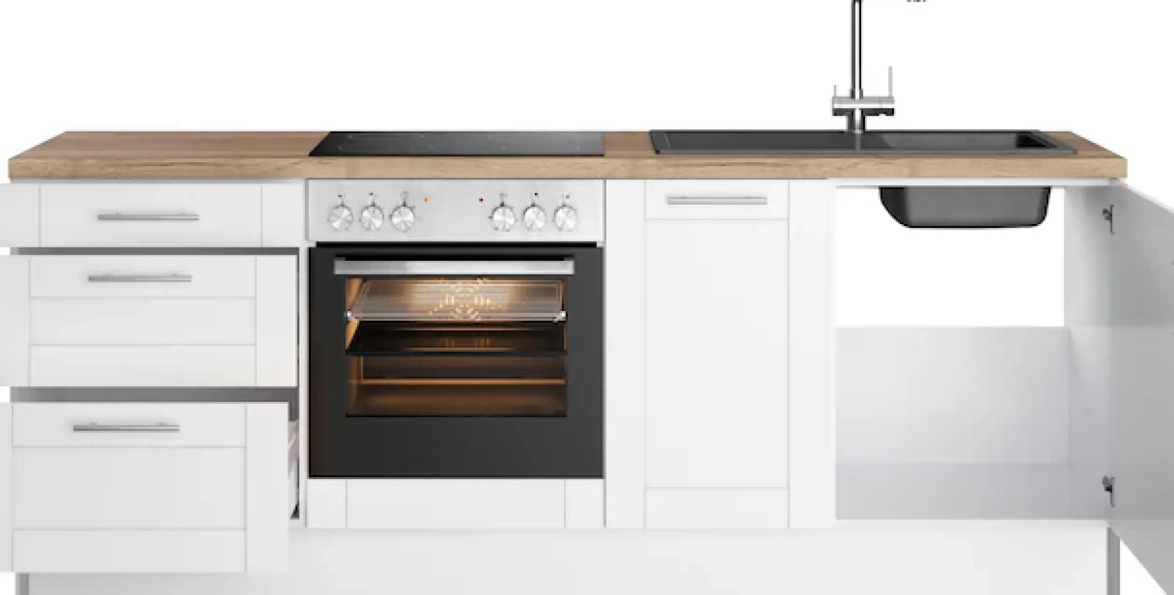 OPTIFIT Küchenzeile »Ahus« 225 cm breit,wahlweise mit E-Geräten,Soft Close Funktion, MDF Fronten