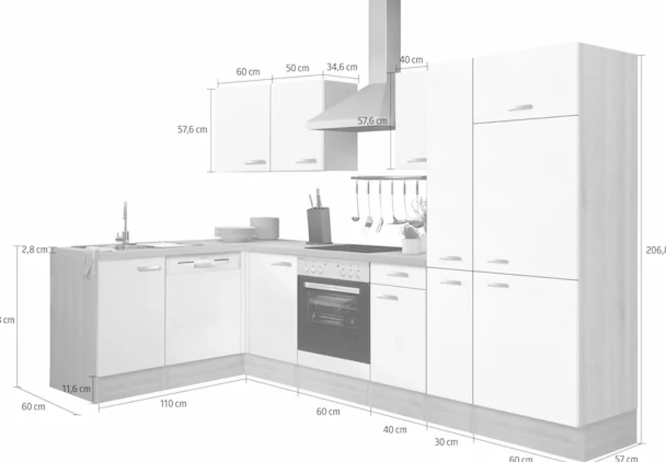 OPTIFIT Küchenzeile »Faro« Stellbreite 300x175 cm, wahlweise mit E-Geräten,mit Apothekerschr.