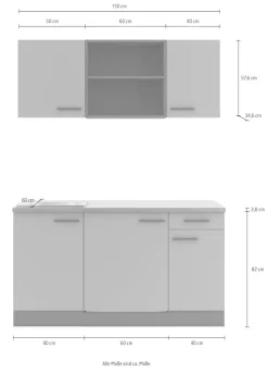 OPTIFIT Pantryküche »Palma« Breite 150 cm, wahlweise mit Unterbaukühlschrank oder Kochfeld