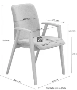 OTTO home Armlehnstuhl »Loreen Esszimmerstuhl, Polsterstuhl, Wohnstuhl, Essstuhl mit Armlehnen« (Set) 2 Stk.Massivholzgestell und Armlehnen, stilvoll, bequem, Designstuhl