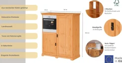 OTTO home Backofen/Kühlumbauschrank »Rügen« Breite 127 cm, Kiefer massiv, Nische für Kühlschrank