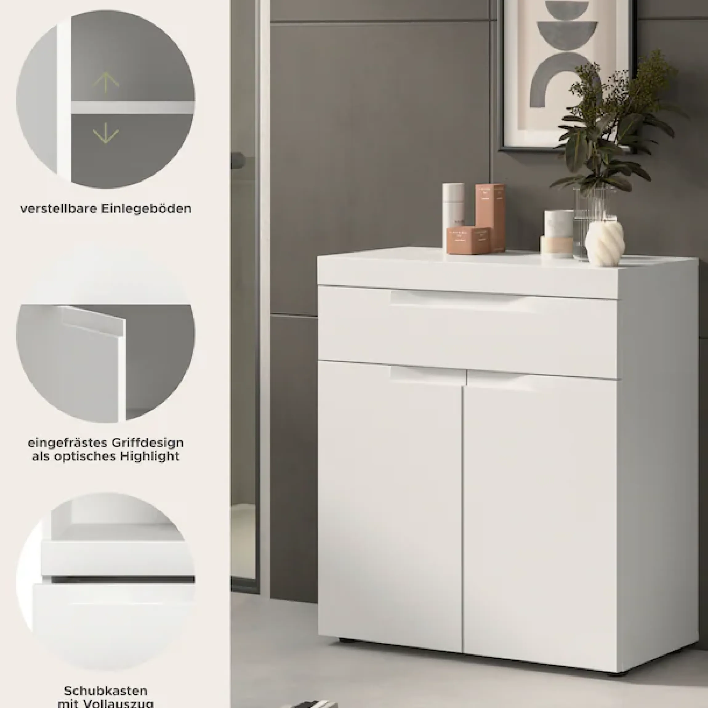 OTTO home Badkommode »MAOI, Breite 75 cm, 2 Türen, 1 Schubkasten, 2 Fächer« Badezimmerschrank, Schrank, Kommode, Midischrank, Bad, Badezimmer