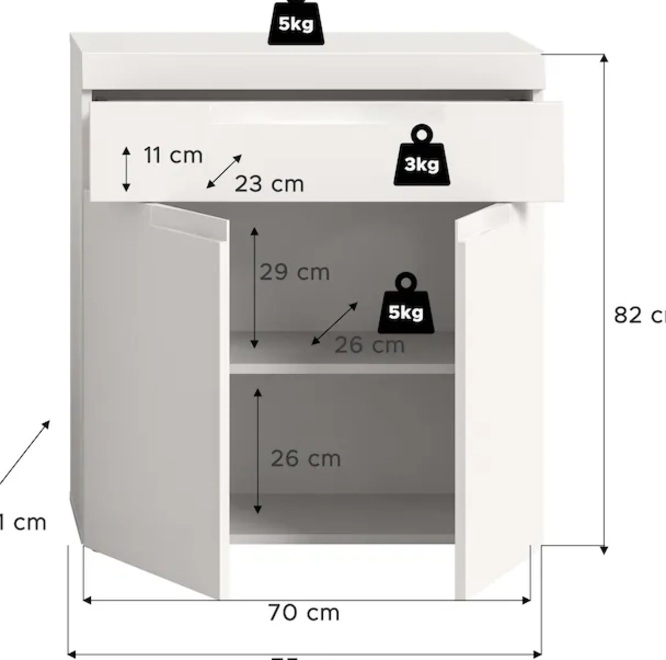 OTTO home Badkommode »MAOI, Breite 75 cm, 2 Türen, 1 Schubkasten, 2 Fächer« Badezimmerschrank, Schrank, Kommode, Midischrank, Bad, Badezimmer