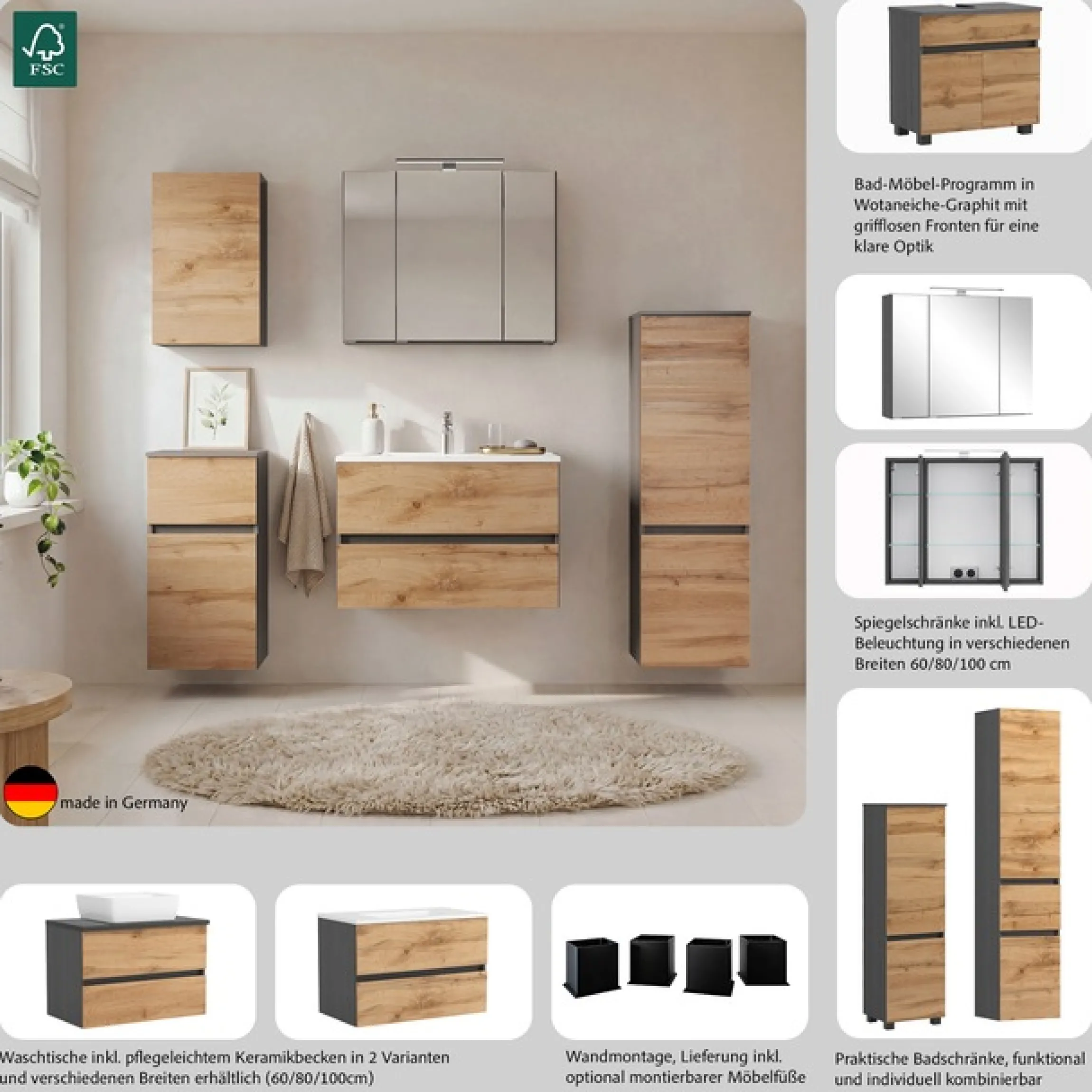 OTTO home Badmöbel-Set »BOZEN, 5-tlg. Unterbecken-Set - Midischrank«