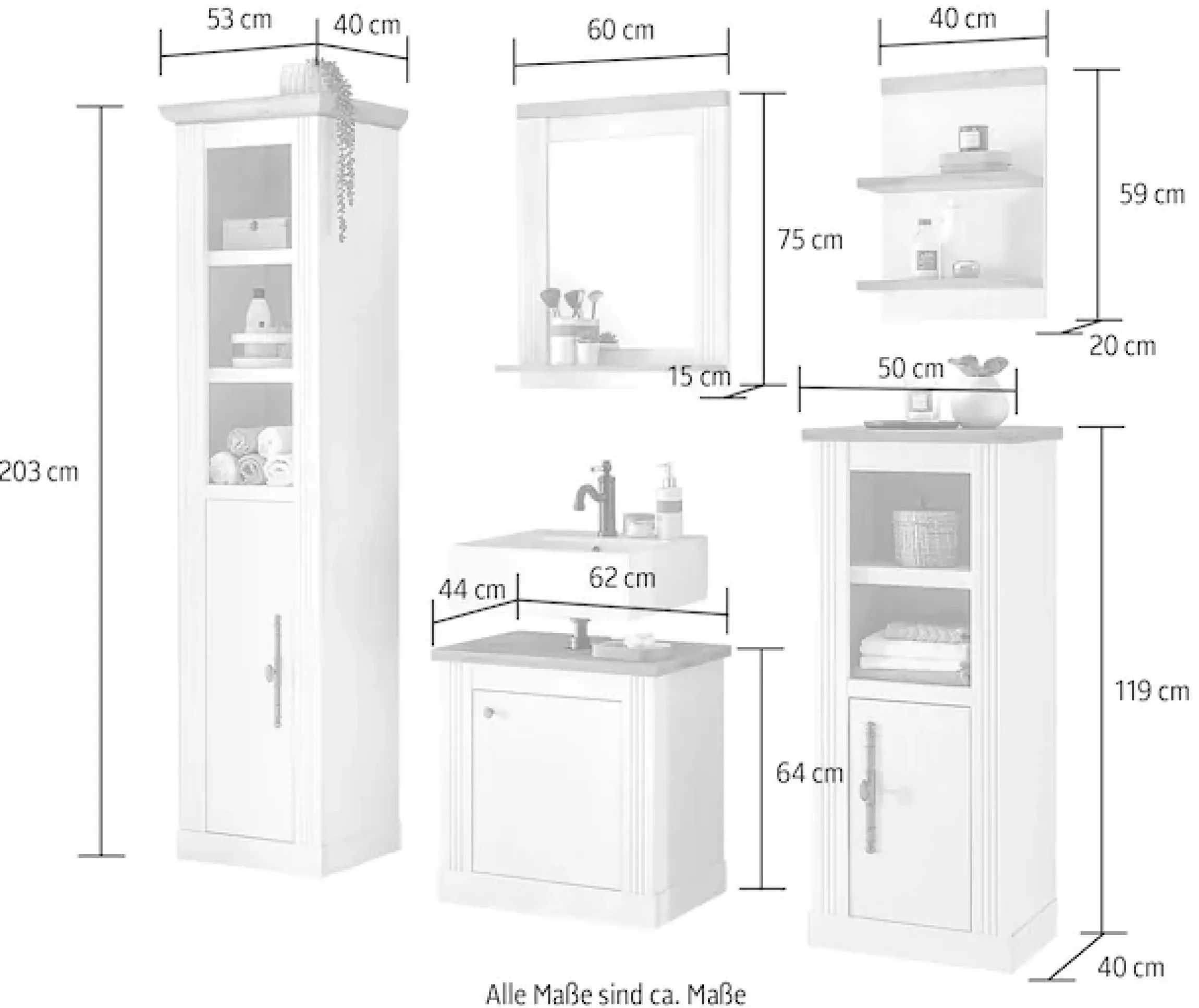 OTTO home Badmöbel-Set »WESTMINSTER, Bad im Landhausstil, 5-teiliges Badezimmer« 5 Stk. tlg.