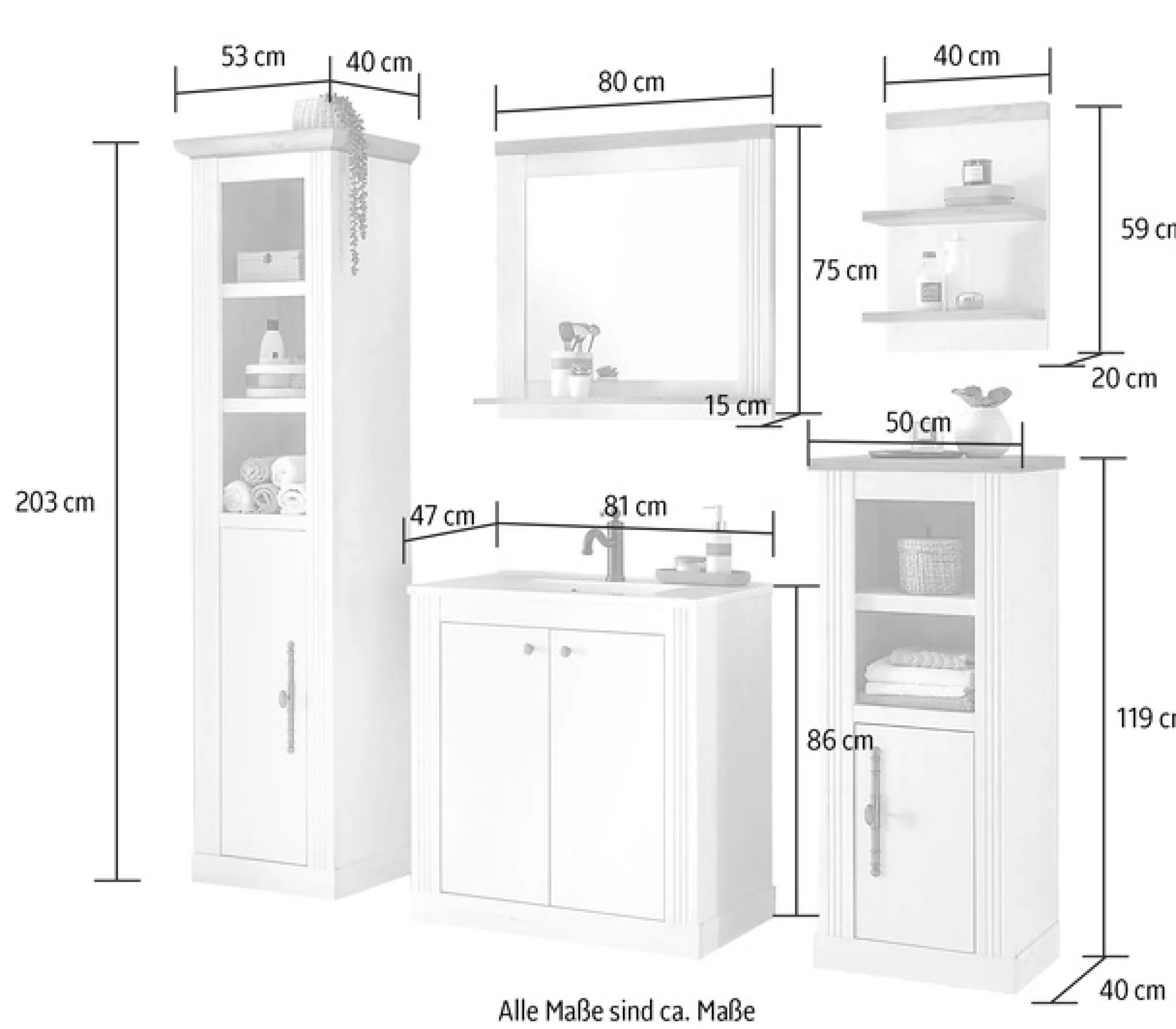 OTTO home Badmöbel-Set »WESTMINSTER, Bad im Landhausstil, 5-teiliges Badezimmer« 5 Stk. tlg.