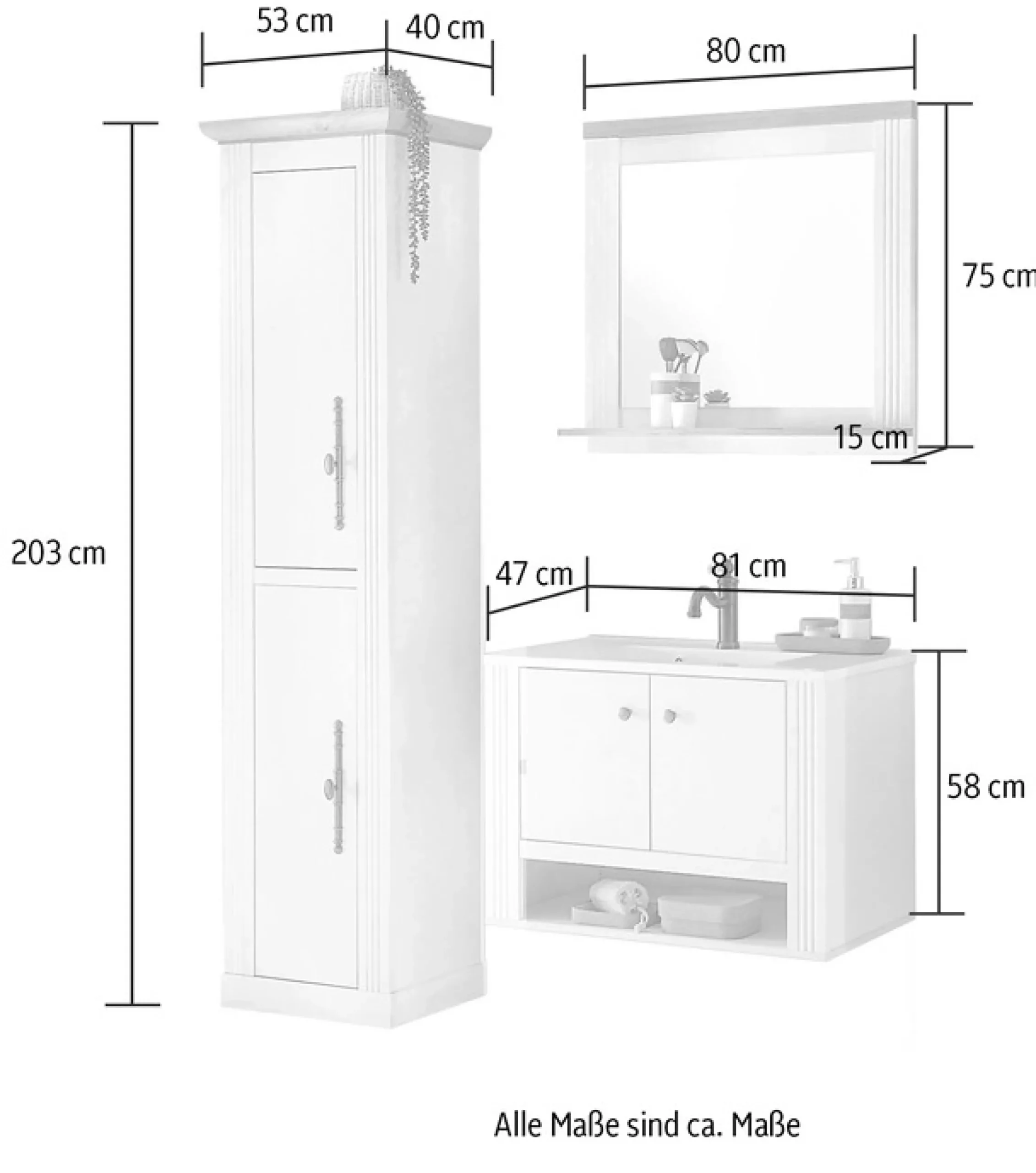 OTTO home Badmöbel-Set »WESTMINSTER, Bad im Landhausstil, 3-teiliges Badezimmer« 3 Stk. tlg.