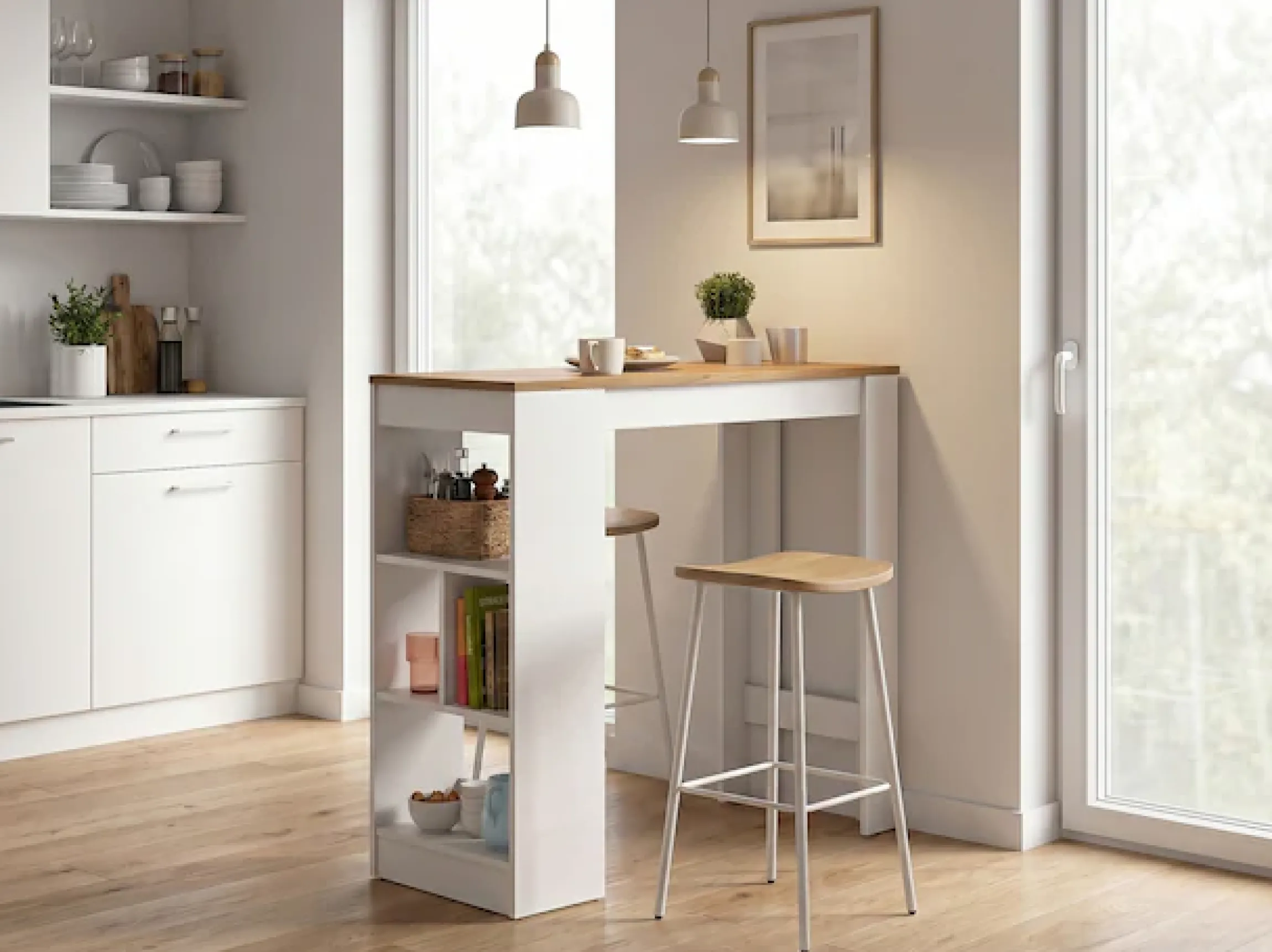 OTTO home Bartisch »NORDBY, Breite x Höhe: 105 x 103cm, 4 offene Fächer« Esstisch, Stehtisch, Tresentisch, Bistrotisch, Küchentisch
