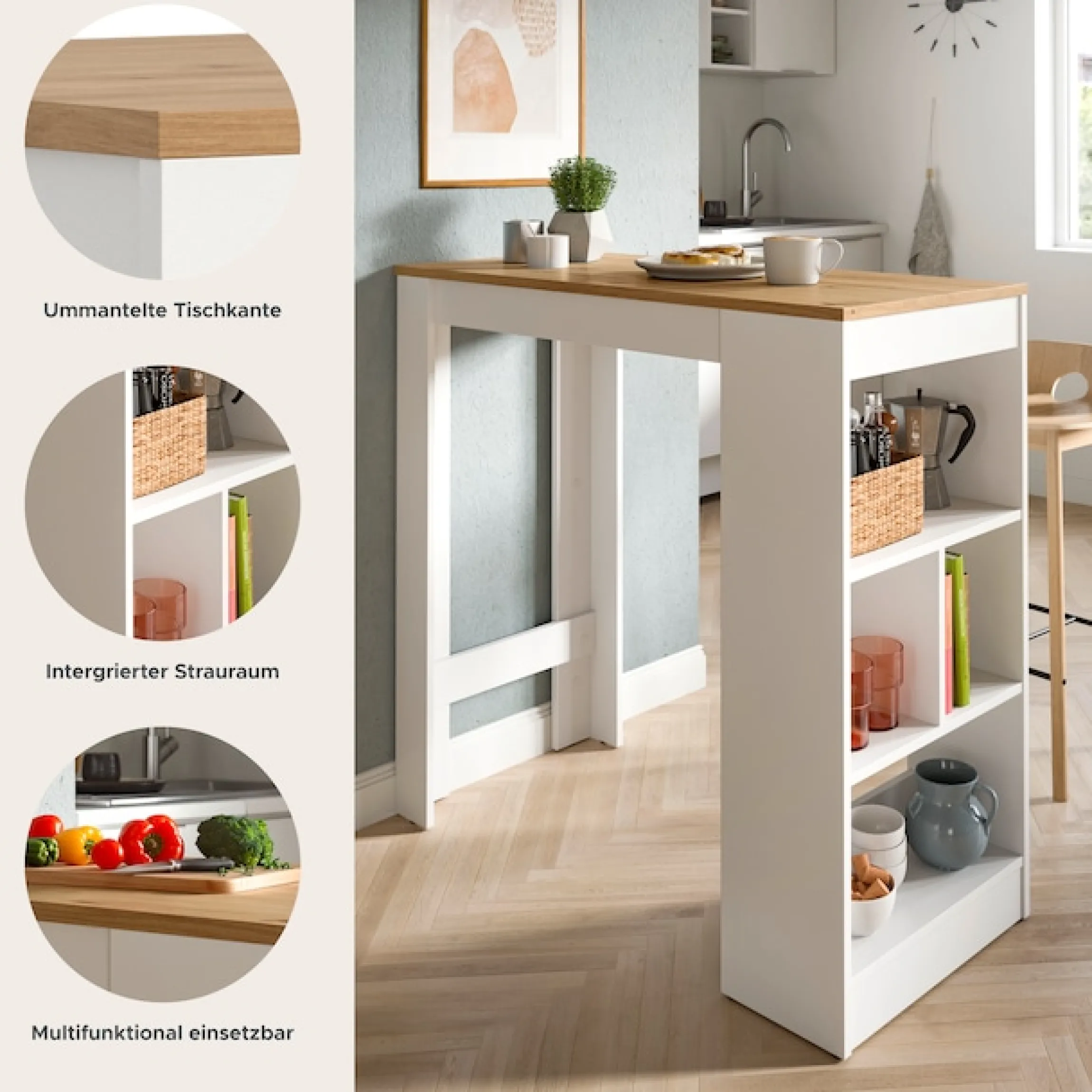 OTTO home Bartisch »NORDBY, Breite x Höhe: 105 x 103cm, 4 offene Fächer« Esstisch, Stehtisch, Tresentisch, Bistrotisch, Küchentisch