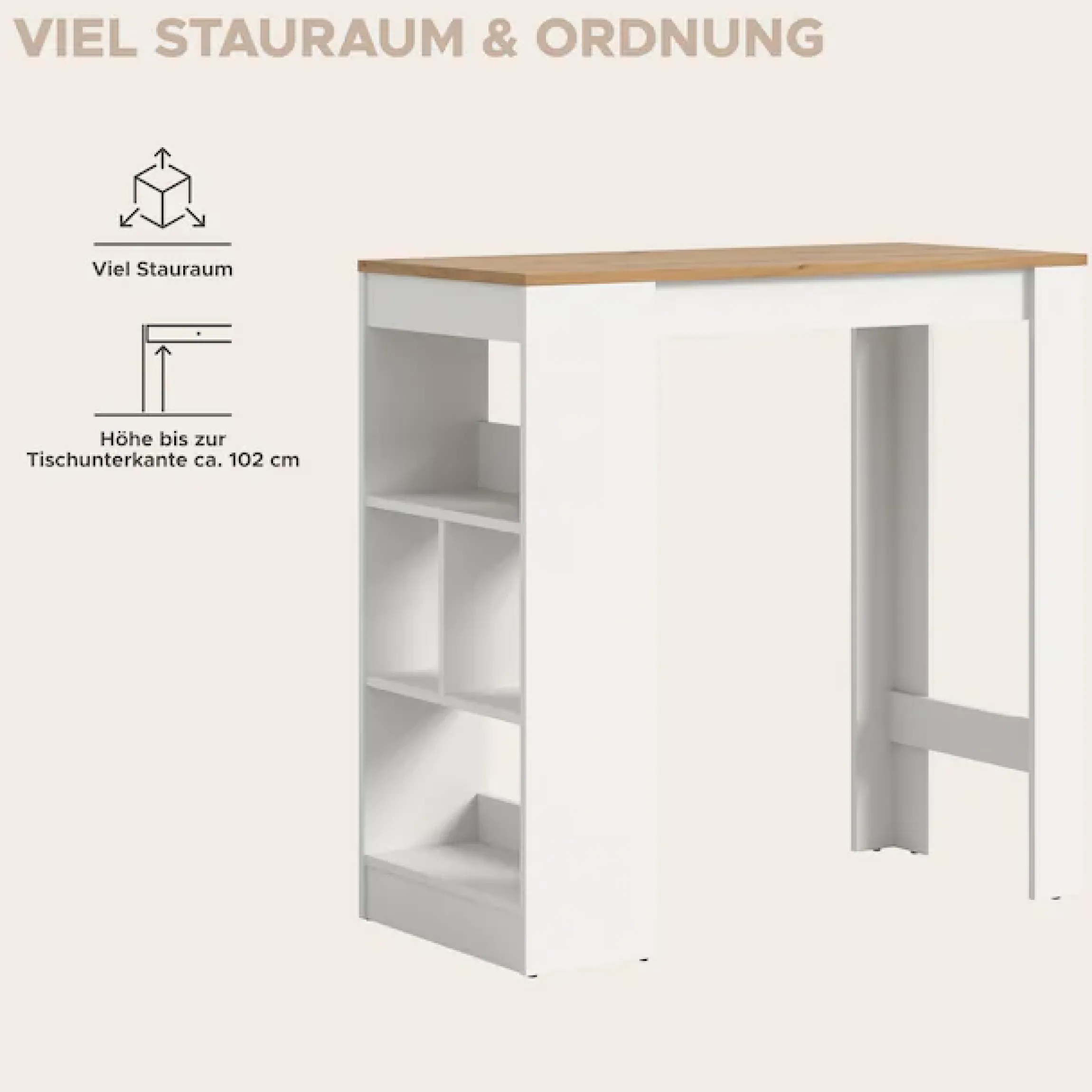 OTTO home Bartisch »NORDBY, Breite x Höhe: 105 x 103cm, 4 offene Fächer« Esstisch, Stehtisch, Tresentisch, Bistrotisch, Küchentisch