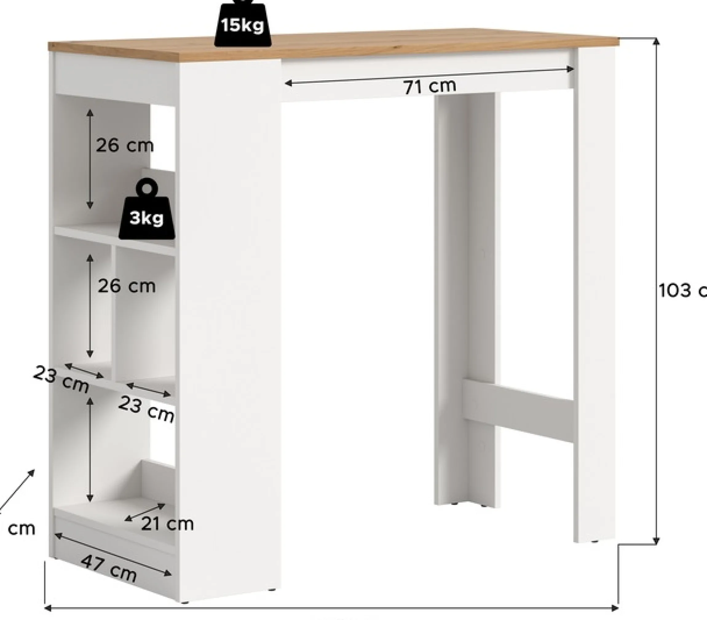 OTTO home Bartisch »NORDBY, Breite x Höhe: 105 x 103cm, 4 offene Fächer« Esstisch, Stehtisch, Tresentisch, Bistrotisch, Küchentisch