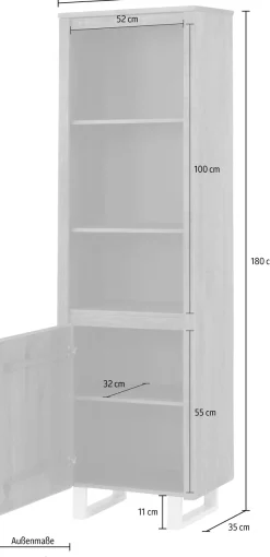 OTTO home Bücherregal »Lagos« aus schönem massivem Kiefernholz, grifflos, Breite 55 cm