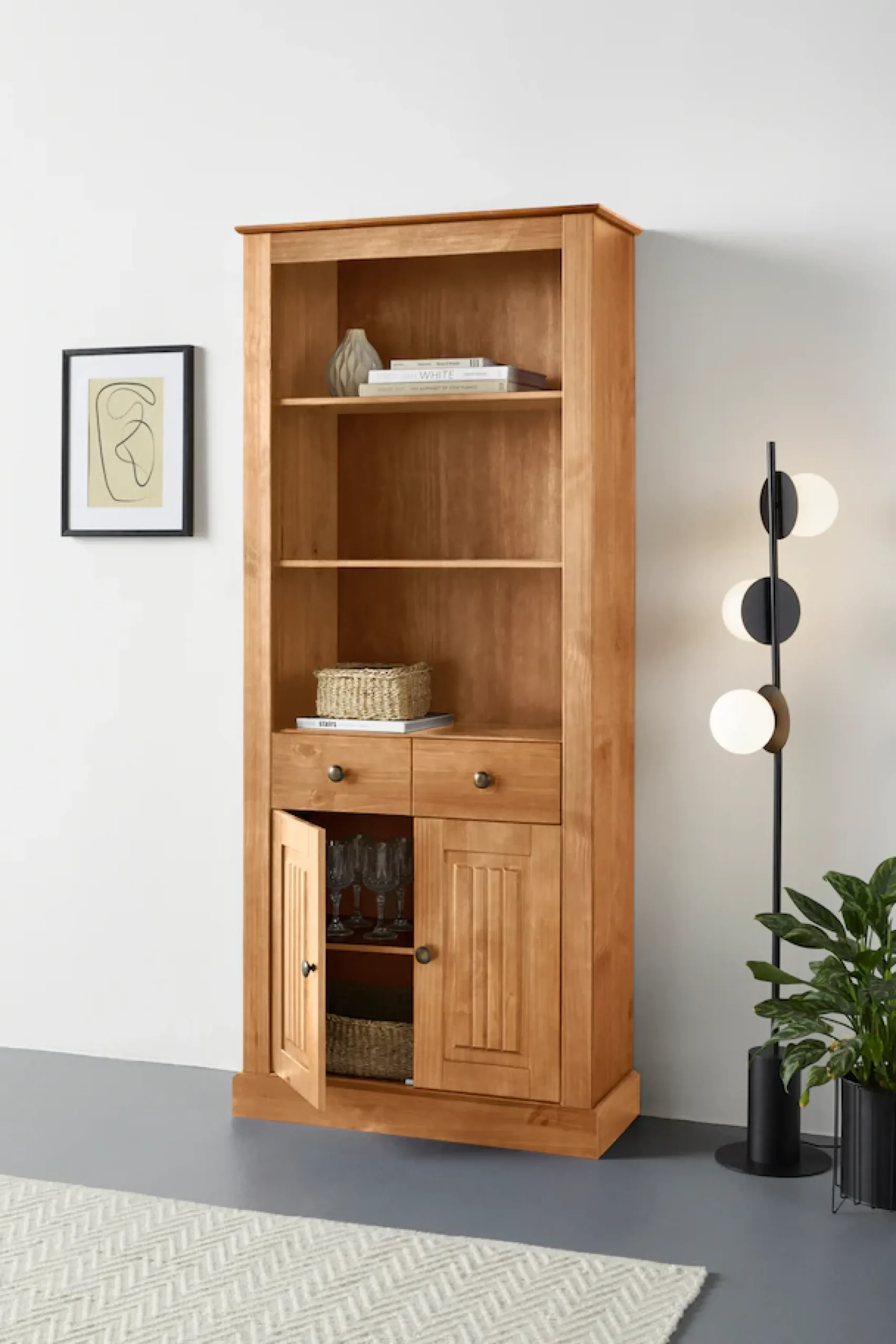 OTTO home Bücherregal »Liotta« mit 3 verstellbare Einlegeböden, 1 Schubkasten, massives Kiefernholz