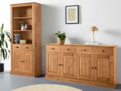 OTTO home Bücherregal »Liotta« mit 3 verstellbare Einlegeböden, 1 Schubkasten, massives Kiefernholz
