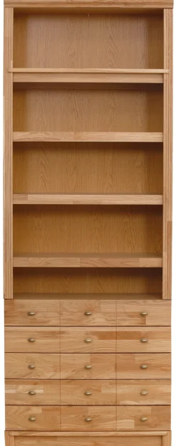 OTTO home Bücherregal »Soeren Eiche Regal mit 5 breiten Schubkästen in geteilter Optik« T/H: 80/29/220 cm, Eiche teilmassiv, FSC®, elegante Metallgriffe
