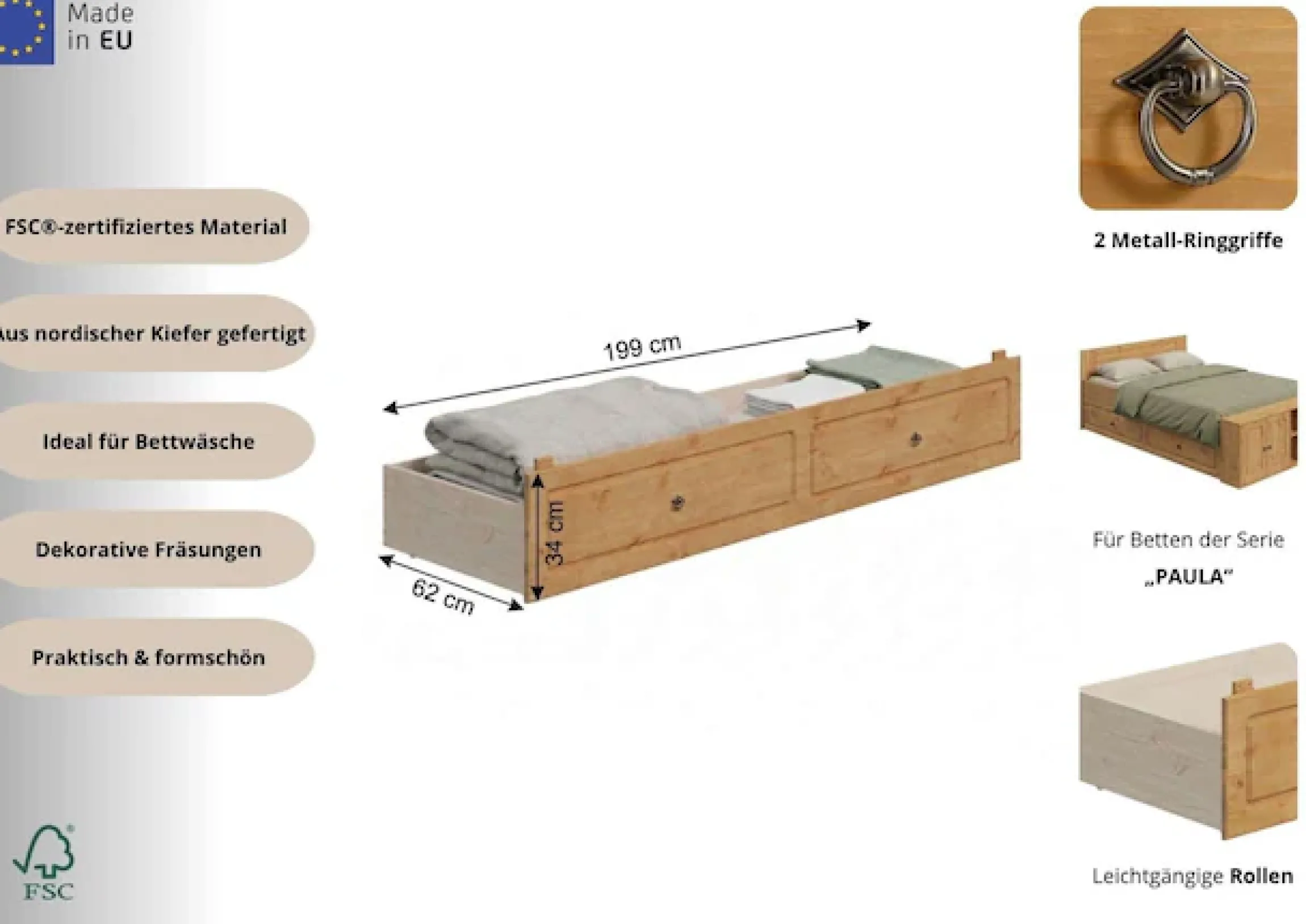 OTTO home Bettschubkasten »Paula« 1 Stk. tlg. aus massiver Kiefer, passend für gleichnamiges Bett, FSC®