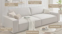 OTTO home Big-Sofa »SHERWOOD XXL Cord, Big-Sofa (316cm), extra tiefe Sitzfläche 95 cm« bequemer Sitzkomfort, Cord u. Leinenoptik, Kedernaht