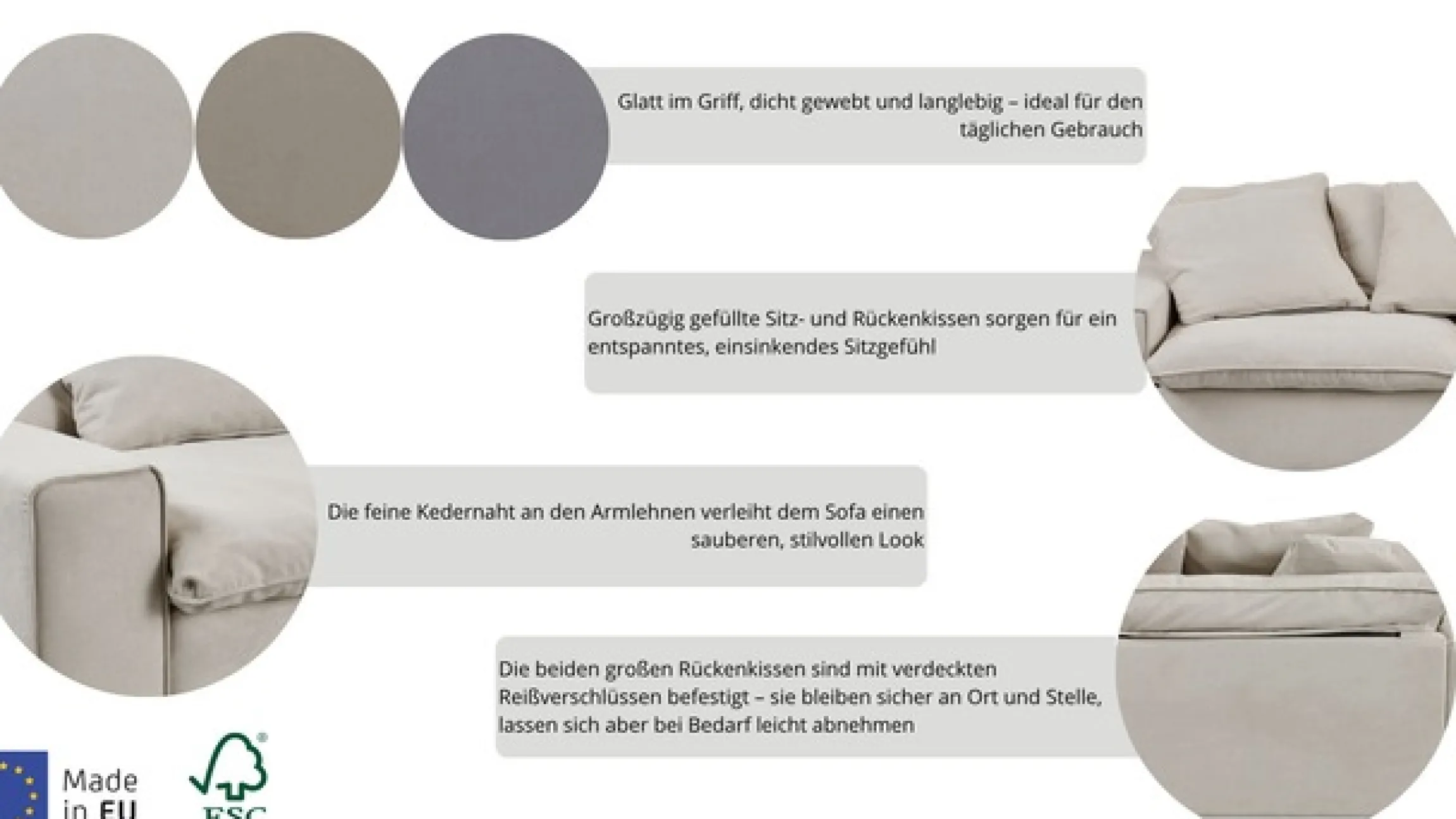 OTTO home Big-Sofa »Venslev« Lounge-Sofa, mit extra tiefer Sitzfläche und losen Kissen