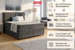 OTTO home Boxspringbett »FYNNA Polsterbett mit Bettkasten & 7-Zonen-Taschenfederkernmatratze H3« mit 7 cm Komfortschaum-Topper, Chenille-Bezug, Liegefläche 140x200 cm