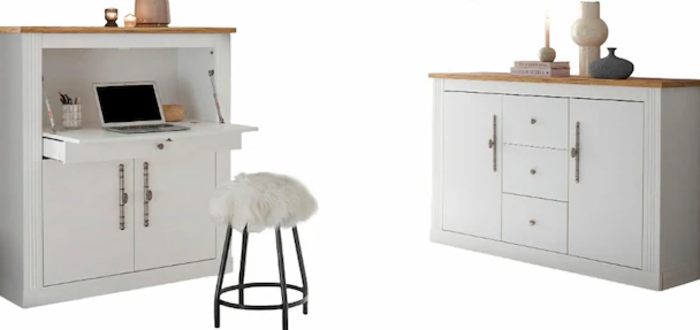 OTTO home Büromöbel-Set »Westminster, wohnliches Home-Office, Büro in zwei Farben verfügbar« Set, 2 tlg. enthält Sekretär und Sideboard im Landhausstil, mit Kabelkanal