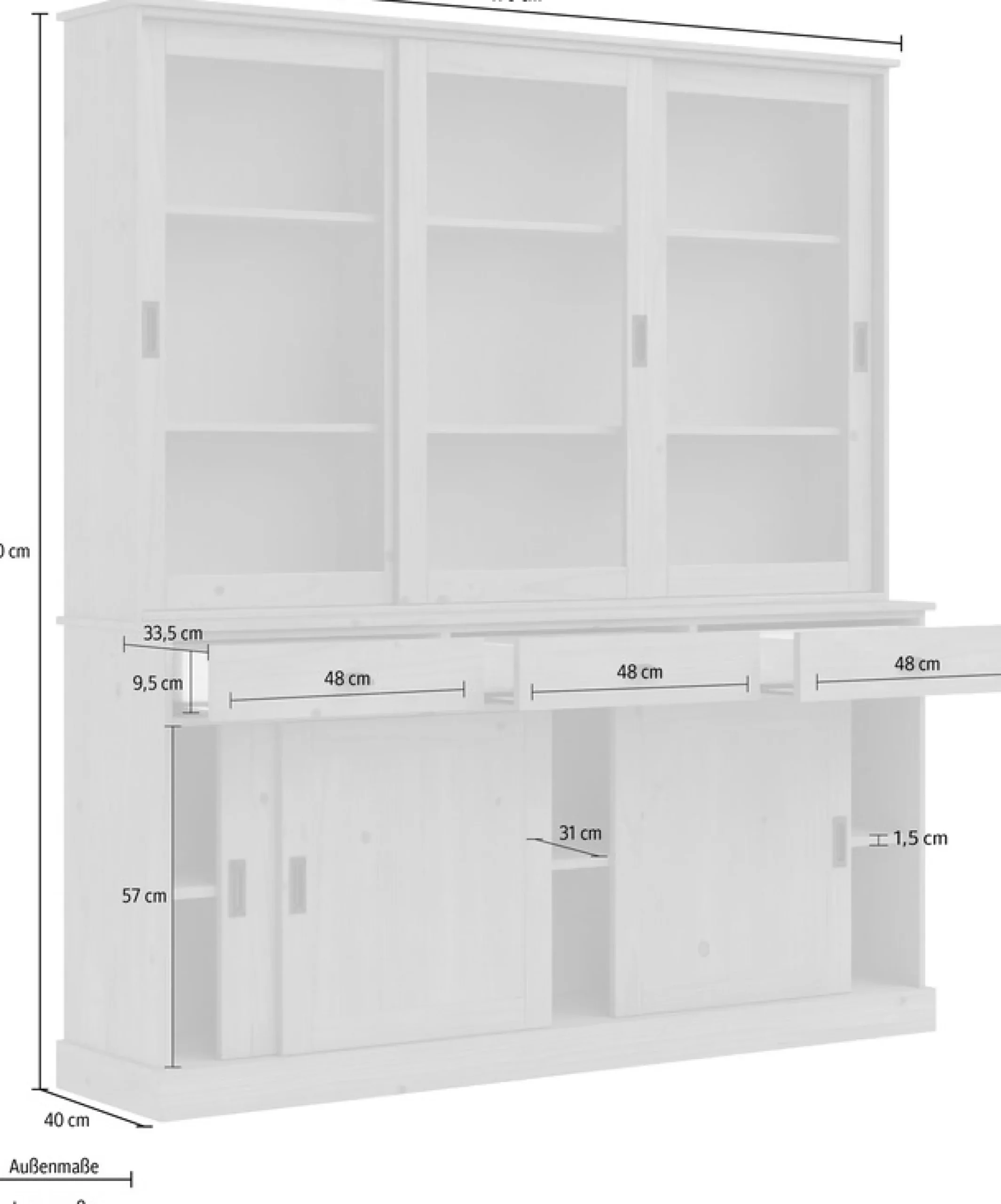 OTTO home Buffet »Schröder« mit 6 Schiebetüren, davon 3 mit Glaseinsatz,Br.170 cm, Kiefer massiv