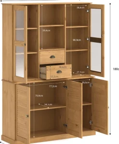 OTTO home Buffet »Turia« mit Glas- u. Lamellentüren, aus massivem Kiefernholz FSC®, Höhe 180 cm