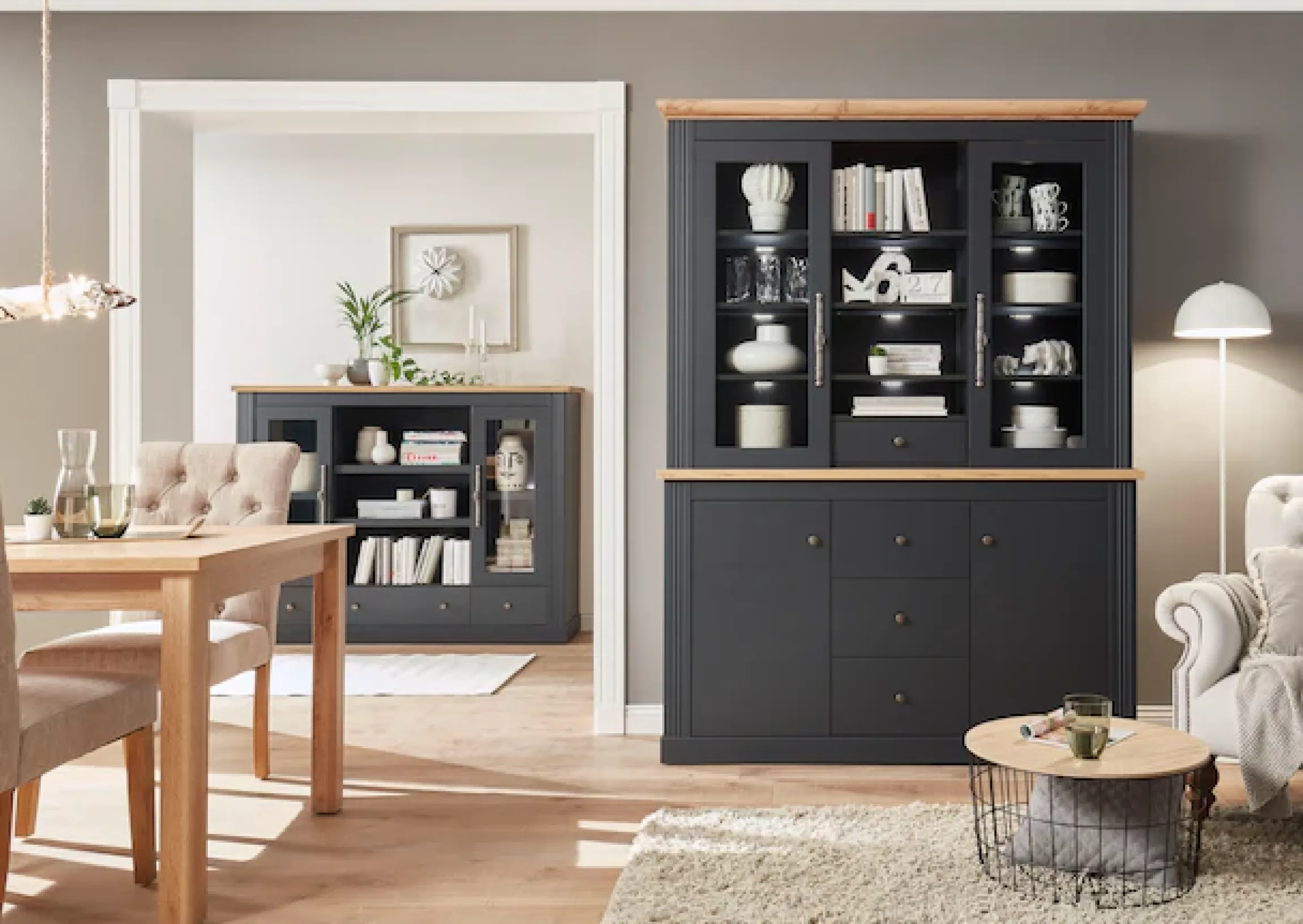 OTTO home Buffet »Westminster, Buffetschrank im Landhausstil, Schrank, Hochschrank« Metallgriffe, ausreichend Stauraum, in 2 Farben erhältlich