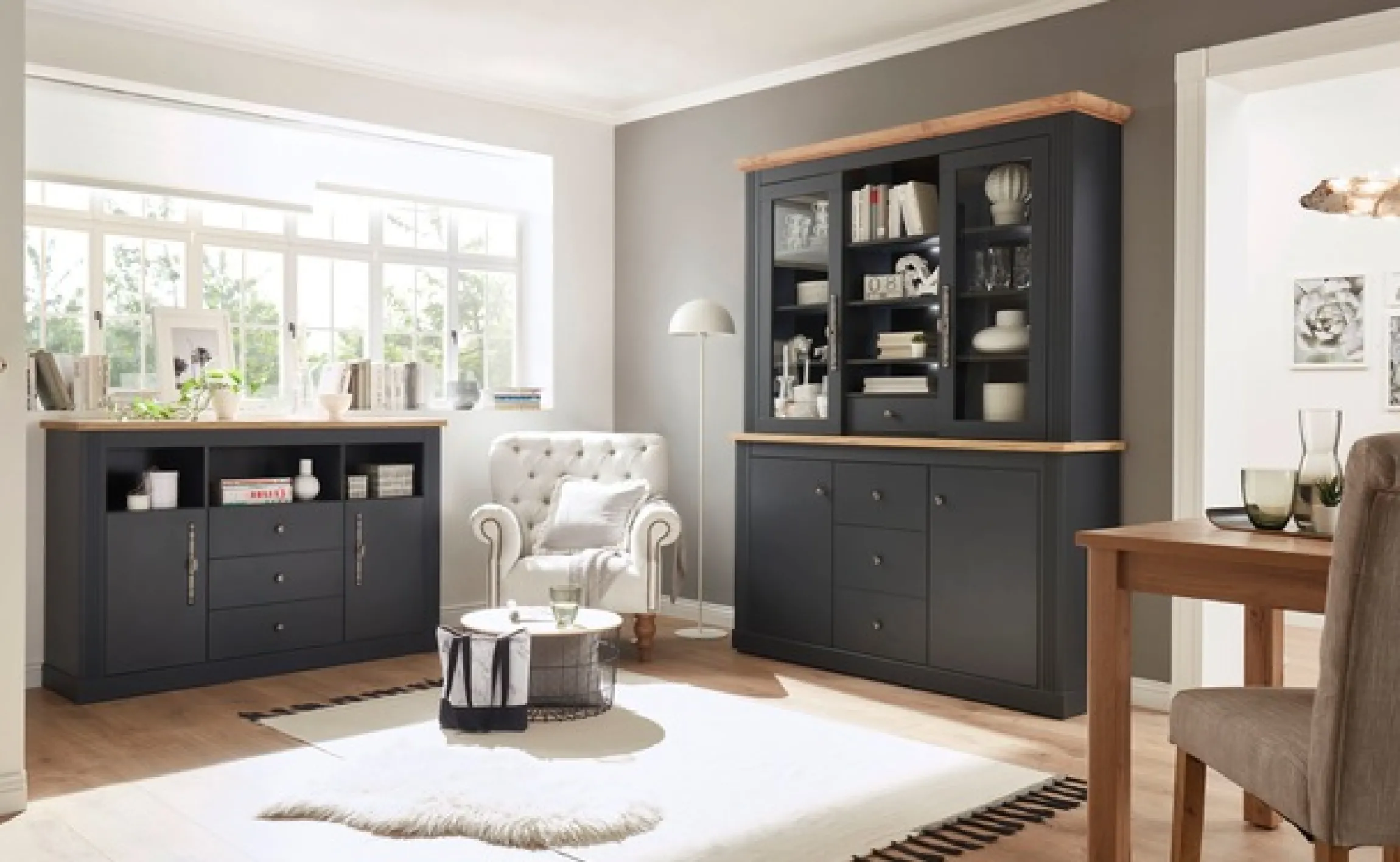 OTTO home Buffet »Westminster, Buffetschrank im Landhausstil, Schrank, Hochschrank« Metallgriffe, ausreichend Stauraum, in 2 Farben erhältlich
