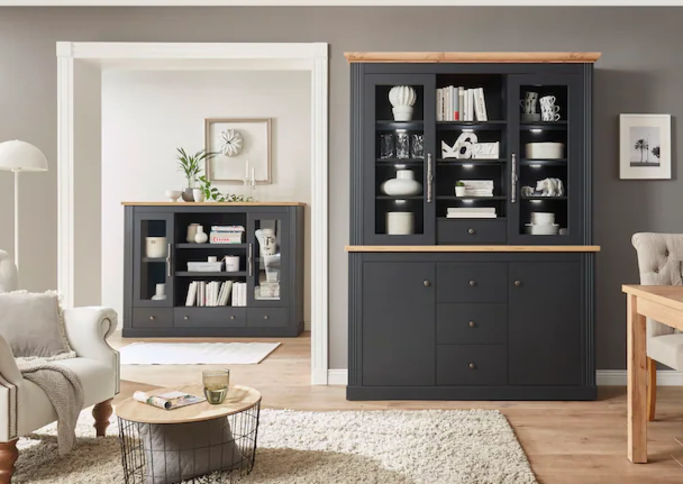 OTTO home Buffet »Westminster, Buffetschrank im Landhausstil, Schrank, Hochschrank« Metallgriffe, ausreichend Stauraum, in 2 Farben erhältlich
