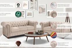 OTTO home Chesterfield-Sofa »Chesterfield 3-SitzerB/T/H: 198/89/74 cm« mit hochwertiger Knopfheftung , auch in Leder