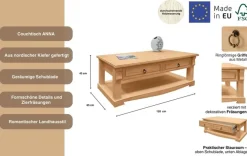 OTTO home Couchtisch »Anna« Gesamtmaße (B/T/H): ca. 120/65/43 cm,Kaffeetisch mit Schublade und Ablage, Massivholz, FSC®