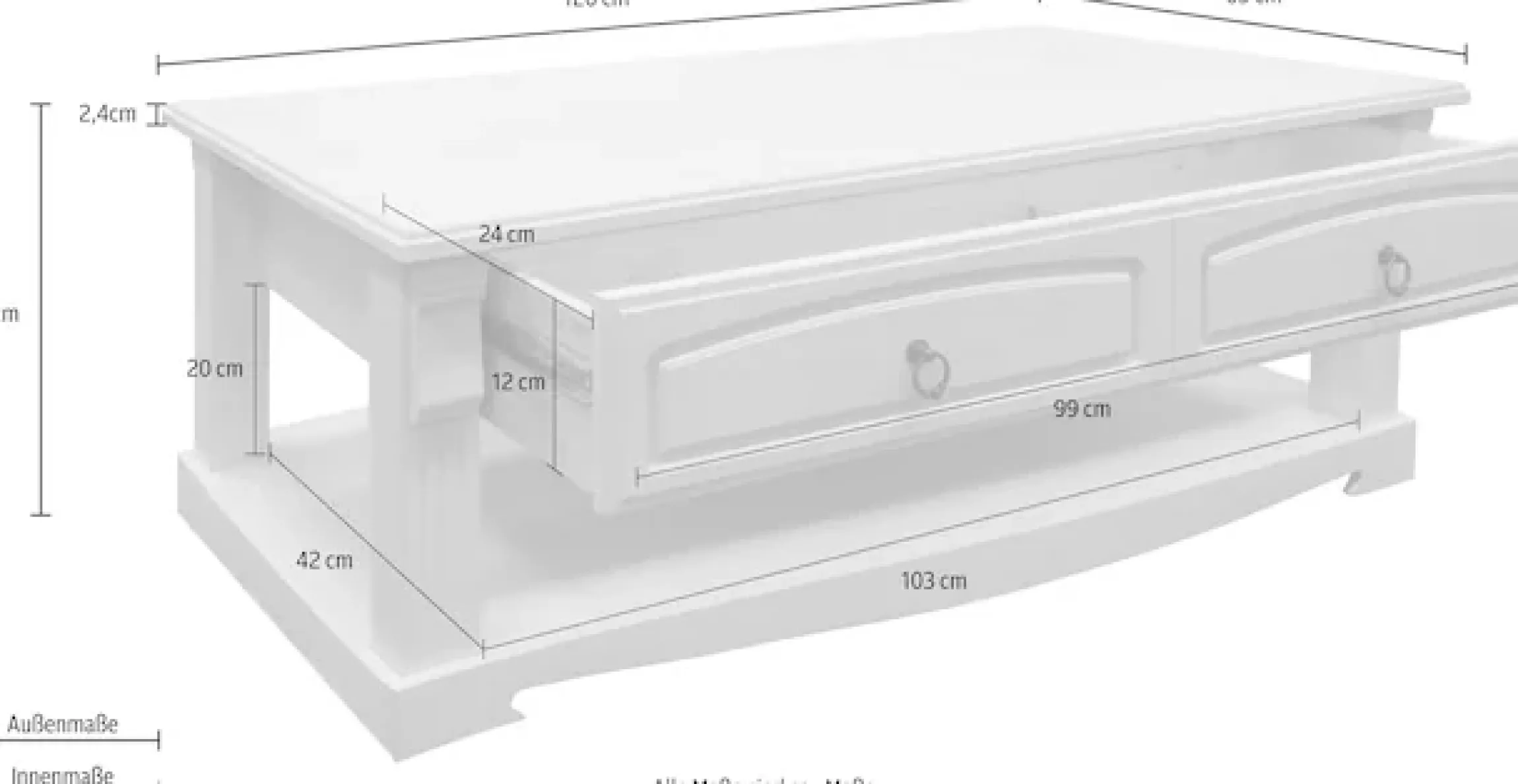 OTTO home Couchtisch »Anna« Gesamtmaße (B/T/H): ca. 120/65/43 cm,Kaffeetisch mit Schublade und Ablage, Massivholz, FSC®