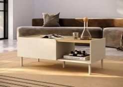 OTTO home Couchtisch »Dobbiaco 112x54 cm Korpus-Couchtisch, 2 Klappen, offenes Fach« Rechteckiger Wohnzimmertisch mit flexiblem Stauraum & Metallfüßen