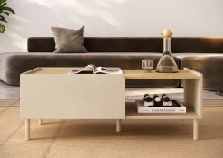 OTTO home Couchtisch »Dobbiaco 112x54 cm Korpus-Couchtisch, 2 Klappen, offenes Fach« Rechteckiger Wohnzimmertisch mit flexiblem Stauraum & Metallfüßen