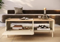 OTTO home Couchtisch »Dobbiaco 112x54 cm Korpus-Couchtisch, 2 Klappen, offenes Fach« Rechteckiger Wohnzimmertisch mit flexiblem Stauraum & Metallfüßen