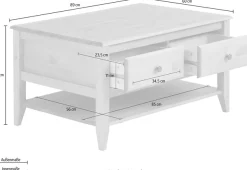 OTTO home Couchtisch »Leonis« Breite 89 cm, mit Schubladen und Ablageboden, massiver Kiefer,FSC®
