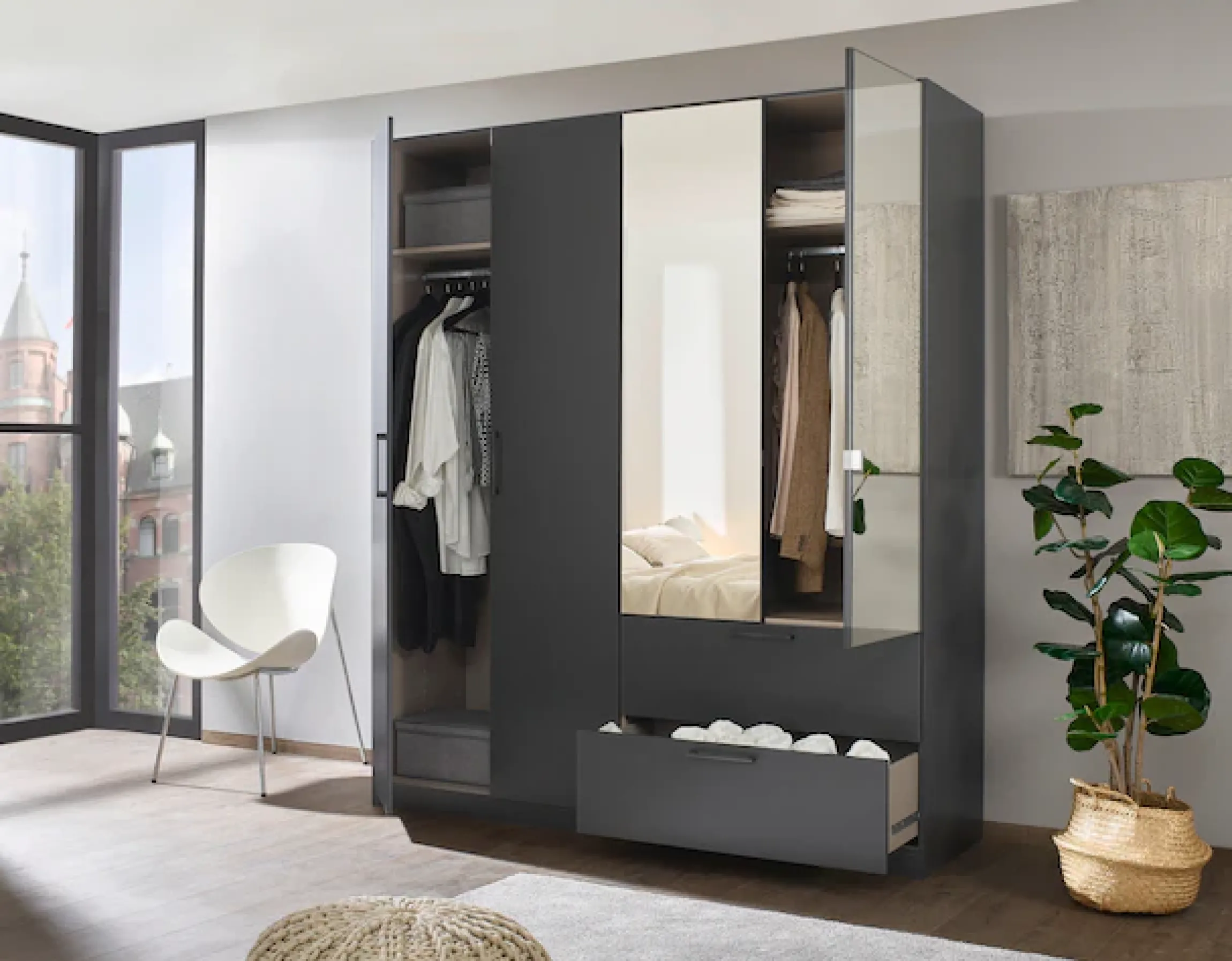 OTTO home Drehtürenschrank »Kleiderschrank Schrank Garderobe Wäscheschrank CHALLENGER« Breiten 181/226 cm, Höhen 197/210 cm,mit Spiegeltüren und geräumigen Schubladen MADE IN GERMANY