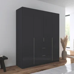 OTTO home Drehtürenschrank »Kleiderschrank Schrank Garderobe AGORDO mit Dekor- oder Hochglanzfront« in zwei Griff-Farben, Breite 181 cm,mit Außenschubkästen, Serie in 7 Breiten und 2 Höhen MADE IN GERMANY