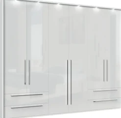 OTTO home Drehtürenschrank »Piano, inklusive Rahmen und Beleuchtung, soft-close-Funktion« 277 oder 322cm breit, 226cm hoch, mit 4 Schubladen,UV lackiert, hochglänzend weiß oder beige, FSC-zertifiziert