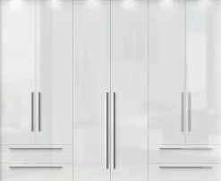 OTTO home Drehtürenschrank »Piano, inklusive Rahmen und Beleuchtung, soft-close-Funktion« 277 oder 322cm breit, 226cm hoch, mit 4 Schubladen,UV lackiert, hochglänzend weiß oder beige, FSC-zertifiziert