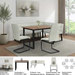 OTTO home Eckbankgruppe »Barcell/Ivanna/Calgoty« Set, Eckbankgruppe mit Tisch, Eckbank, Stühle, 4 tlg. Sitzgruppe, Eckbank und Stühle bequem gepolstert, Tisch 120x80 cm