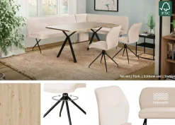 OTTO home Eckbankgruppe »Bruna Essecke, Sitzgruppe, Eckbankgruppe, Küchenbankgruppe« Set, 4tlg, 4 tlg. tlg. Stuhl: 360° drehbar (Rückst.), 2-Stoff-Design. Wellenfederung Eckbank