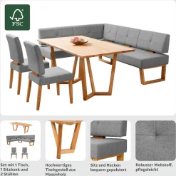 OTTO home Eckbankgruppe »Ponza Eckbank Küchenbank« Set, 4 Stk. tlg. Sitzgruppe Esszimmer Stühle Tisch und Bank bequem gepolstert