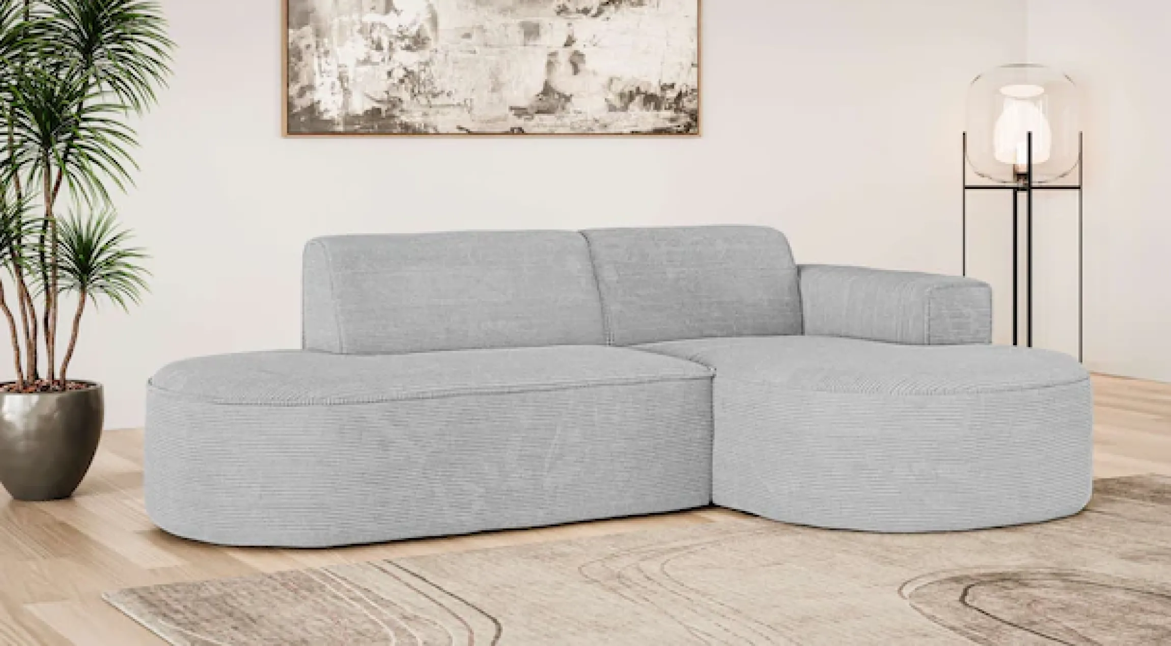 OTTO home Ecksofa »ADELLA XL Design-Sofa mit Recamiere rechts/links, 263/159/76 cm« L-Form XL mit Wellenunterfederung, runde Form, auch in Cord