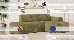 OTTO home Ecksofa »ADELLA XL Design-Sofa mit Recamiere rechts/links, 263/159/76 cm« L-Form XL mit Wellenunterfederung, runde Form, auch in Cord