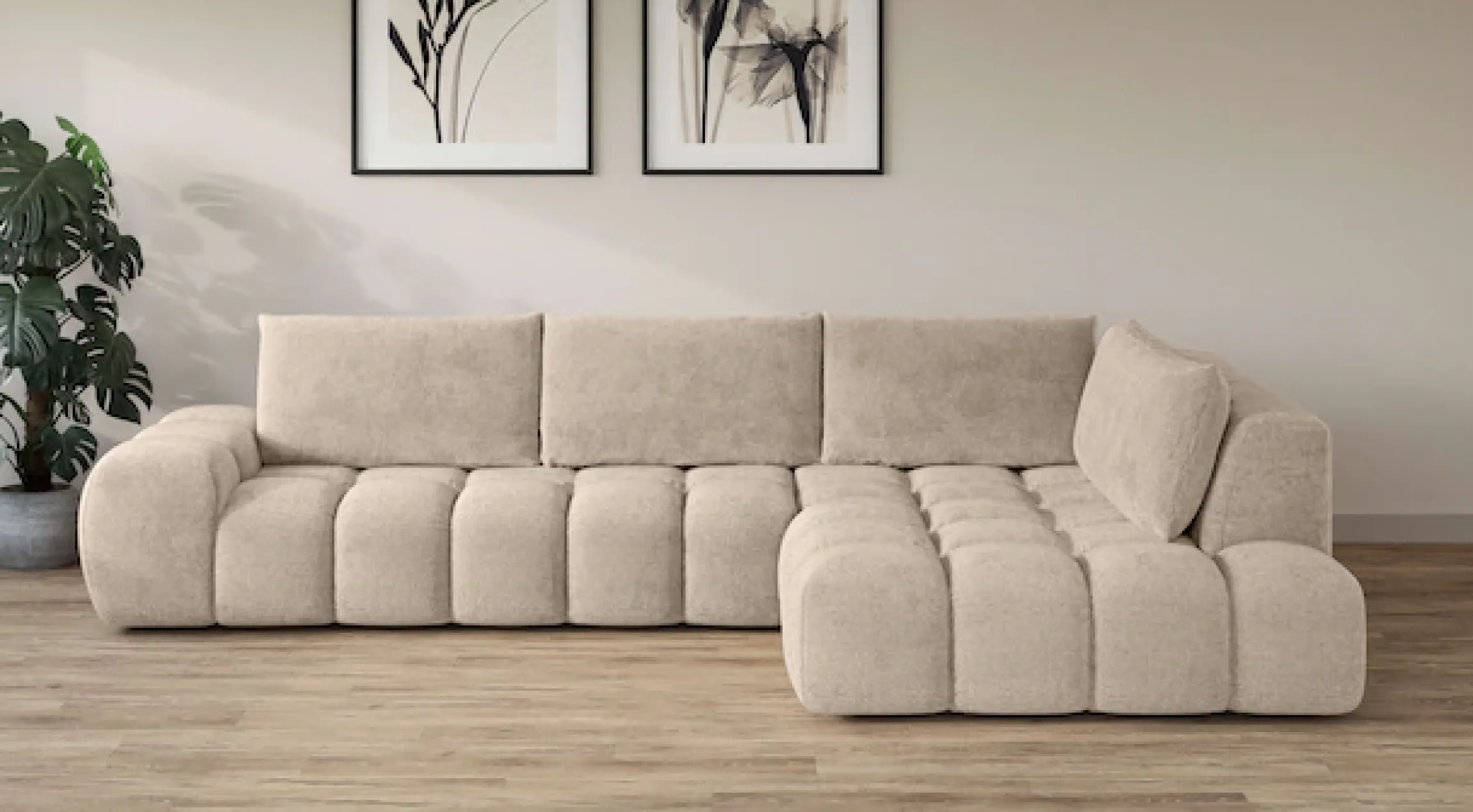 OTTO home Ecksofa »AZITA L-Form, XL 296 cm - Designsofa in Bubble-Optik« lose Rückenkissen, traumhafte Steppung